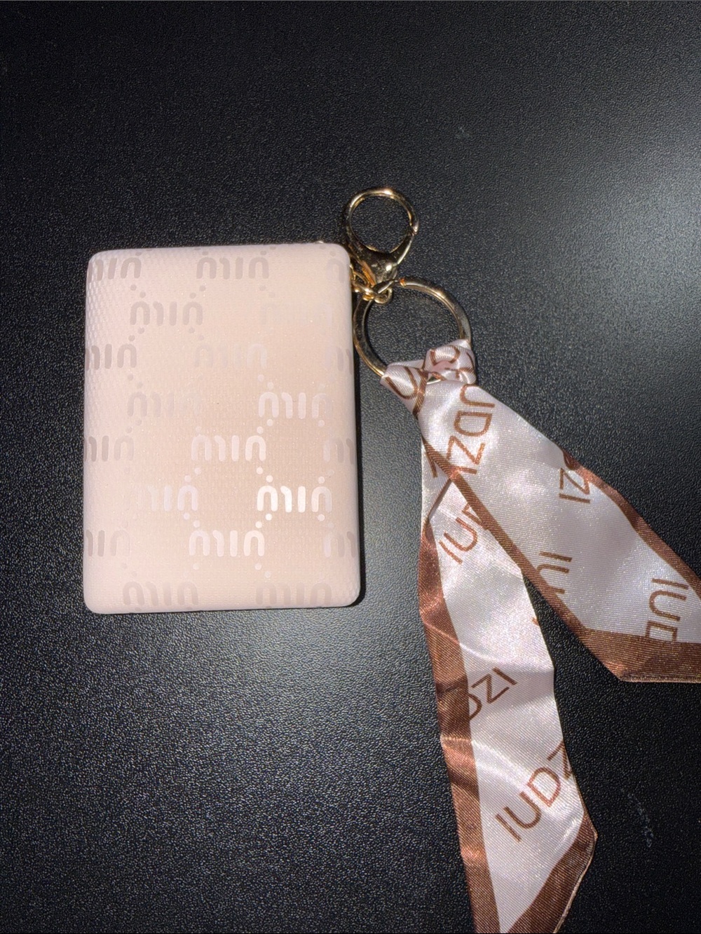 Pink Logo Print mirror Keychain with Ribbon Scarf